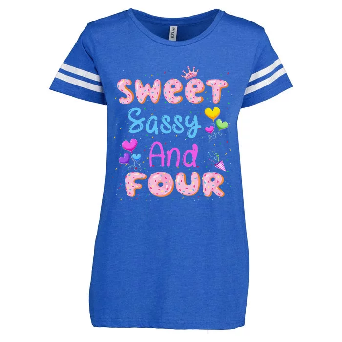 Sweet Sassy And Four 4th Birthday Doughnut 4 Years Old Enza Ladies Jersey Football T-Shirt