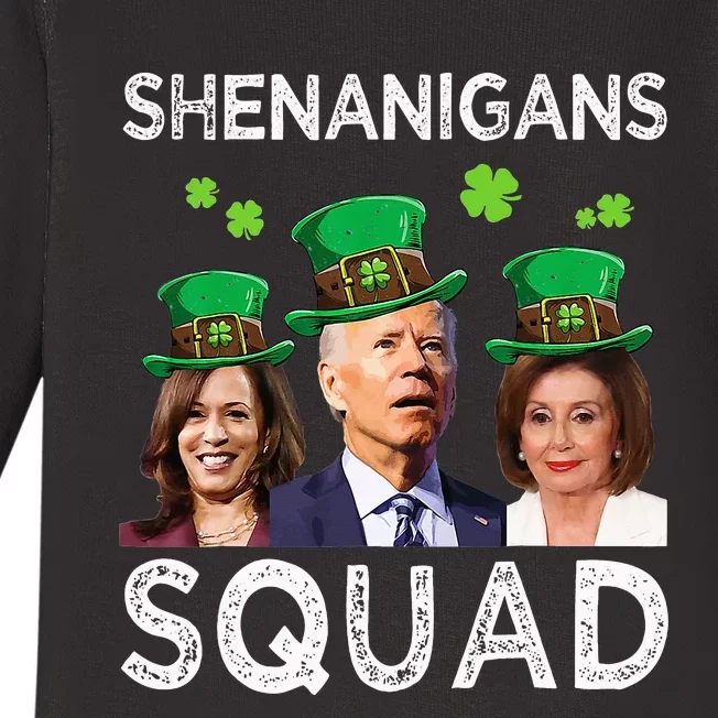 Shenanigans Squad Anti Biden Shamrock St Patrick's Day Funny Baby Long Sleeve Bodysuit