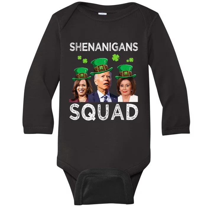 Shenanigans Squad Anti Biden Shamrock St Patrick's Day Funny Baby Long Sleeve Bodysuit