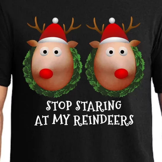 Stop Staring At My Reindeers Boobs Ugly Gag Xmas Sweater Funny Gift Pajama Set