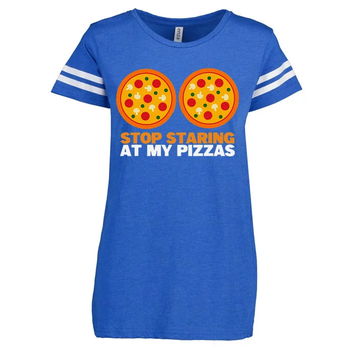 Stop Staring At My Pizza Party Women Funny Pizza Enza Ladies Jersey Football T-Shirt