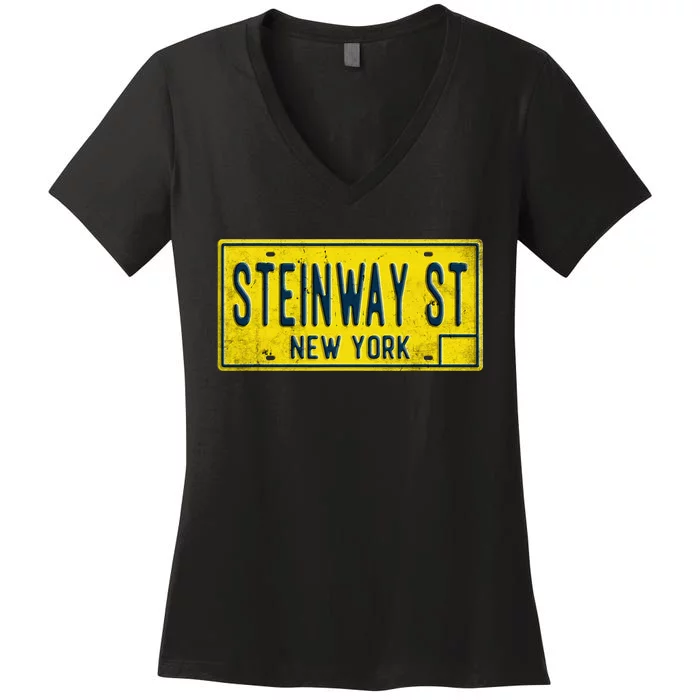 Steinway Street Astoria Queens Ny New York Home Retro Women's V-Neck T-Shirt