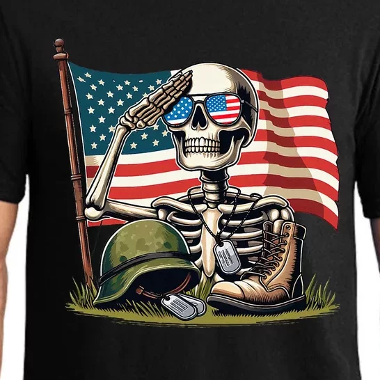 Salute Skeleton American Usa Flag Memorial Day Pajama Set