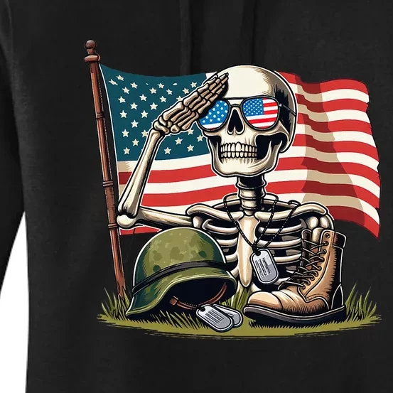 Salute Skeleton American Usa Flag Memorial Day Women's Pullover Hoodie