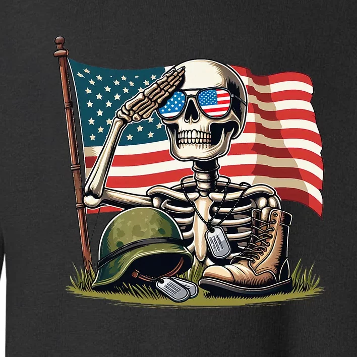 Salute Skeleton American Usa Flag Memorial Day Toddler Sweatshirt