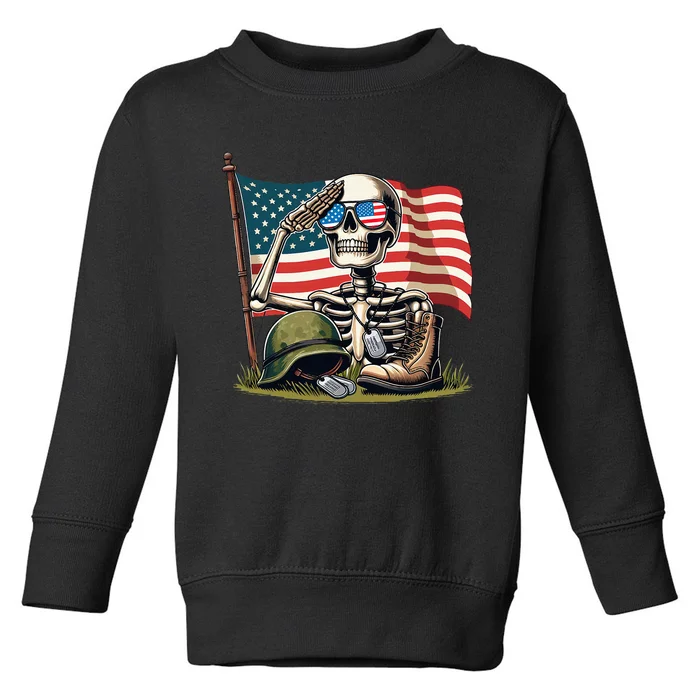 Salute Skeleton American Usa Flag Memorial Day Toddler Sweatshirt