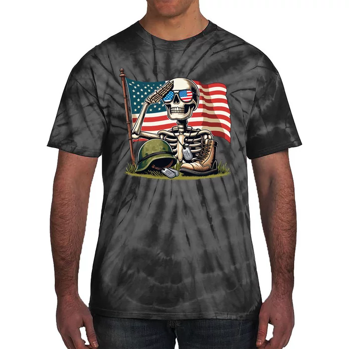 Salute Skeleton American Usa Flag Memorial Day Tie-Dye T-Shirt