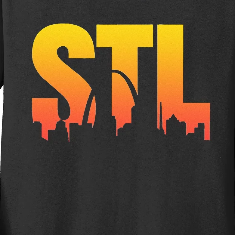 STL Skyline Art St. Louis Arch Missouri Souvenir Kids Long Sleeve Shirt