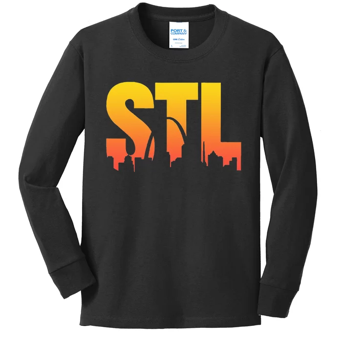 STL Skyline Art St. Louis Arch Missouri Souvenir Kids Long Sleeve Shirt