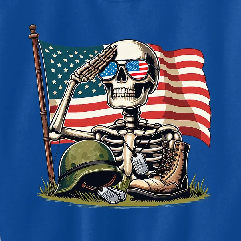 Salute Skeleton American Usa Flag Memorial Day Kids Sweatshirt