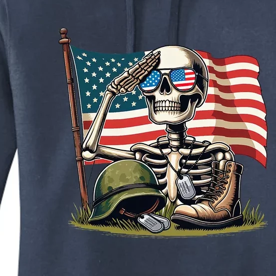 Salute Skeleton American Usa Flag Memorial Day Women's Pullover Hoodie