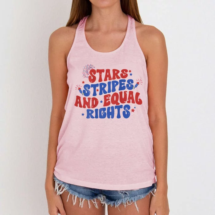 Stars Stripes And Equal Rights 4th Of July Women's Knotted Racerback Tank