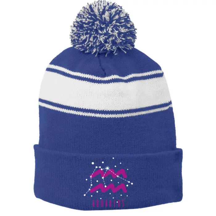 Star Sign Aquarius Great Gift Stripe Pom Pom Beanie