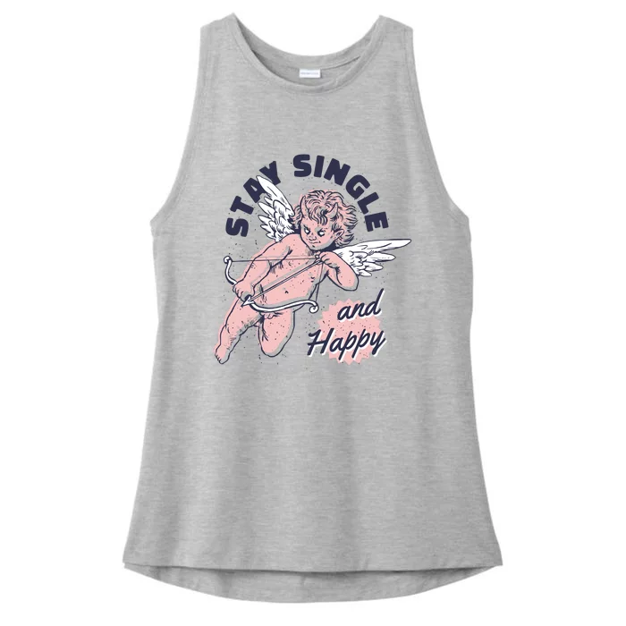 Stay Single And Happy Anti Valentines Day Cupid Ladies Tri-Blend Wicking Tank