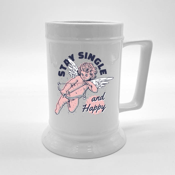 Stay Single And Happy Anti Valentines Day Cupid Front & Back Beer Stein