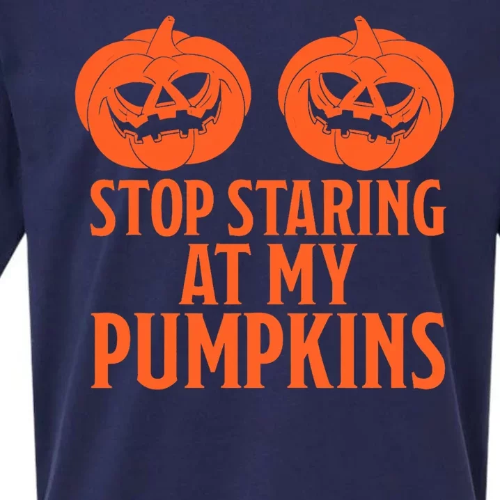 Stop Staring At My Pumpkins Halloween 2024 Sueded Cloud Jersey T-Shirt