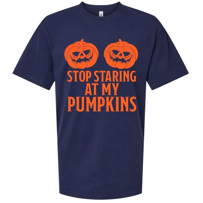 Stop Staring At My Pumpkins Halloween 2024 Sueded Cloud Jersey T-Shirt