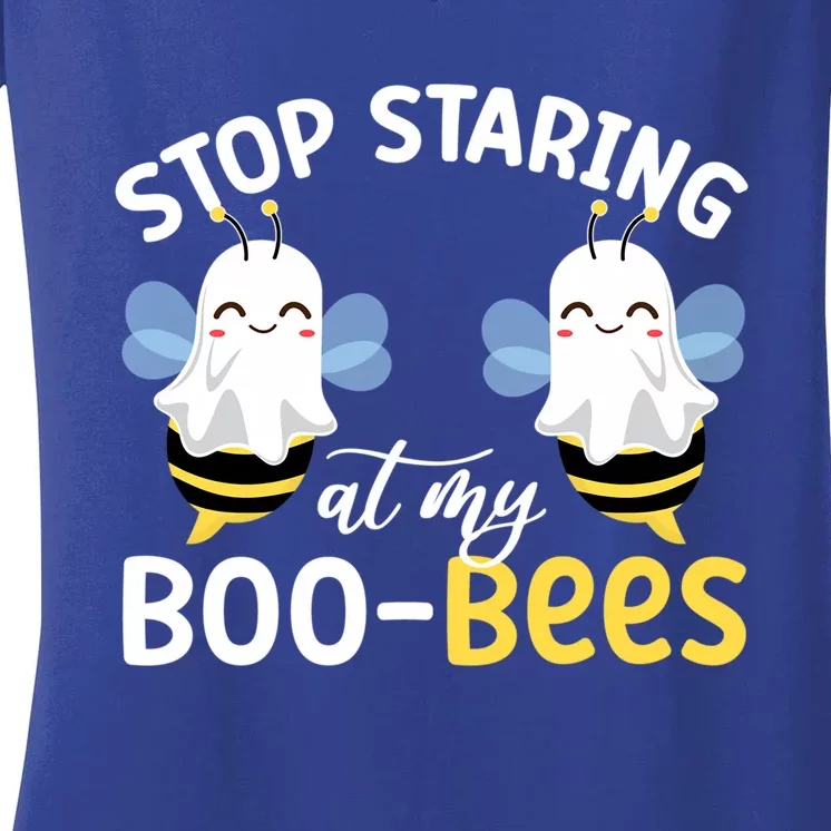 Stop Staring At My BooBees Halloween Boo Bees Funny Funny Gift Women's V-Neck T-Shirt