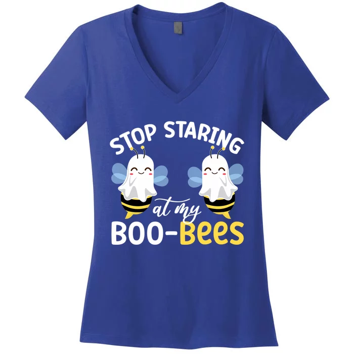 Stop Staring At My BooBees Halloween Boo Bees Funny Funny Gift Women's V-Neck T-Shirt