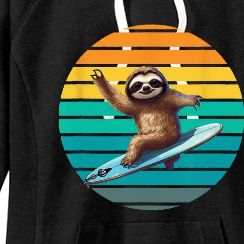 Sloth Surfing A Wave Surfing Sloth Surf Women's Fleece Hoodie