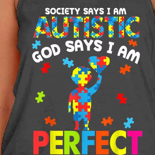 Society Says Autistic God Says I'm Perfect Autism Boy Girl Women's Knotted Racerback Tank