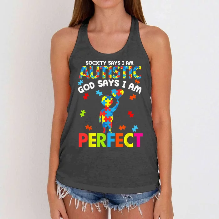 Society Says Autistic God Says I'm Perfect Autism Boy Girl Women's Knotted Racerback Tank