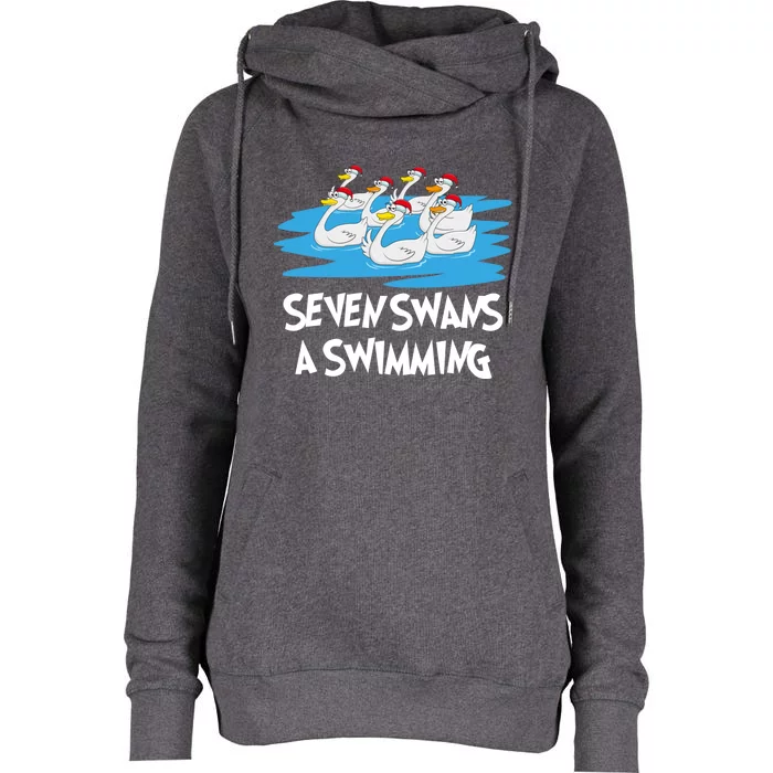 Seven Swans A Swimming 12 Days Gift Christmas Song Funny Gift Womens Funnel Neck Pullover Hood