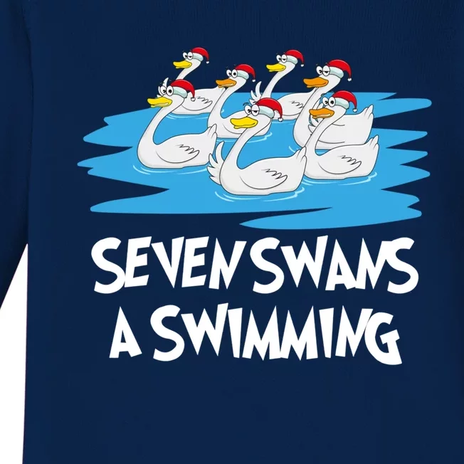 Seven Swans A Swimming 12 Days Gift Christmas Song Funny Gift Baby Long Sleeve Bodysuit