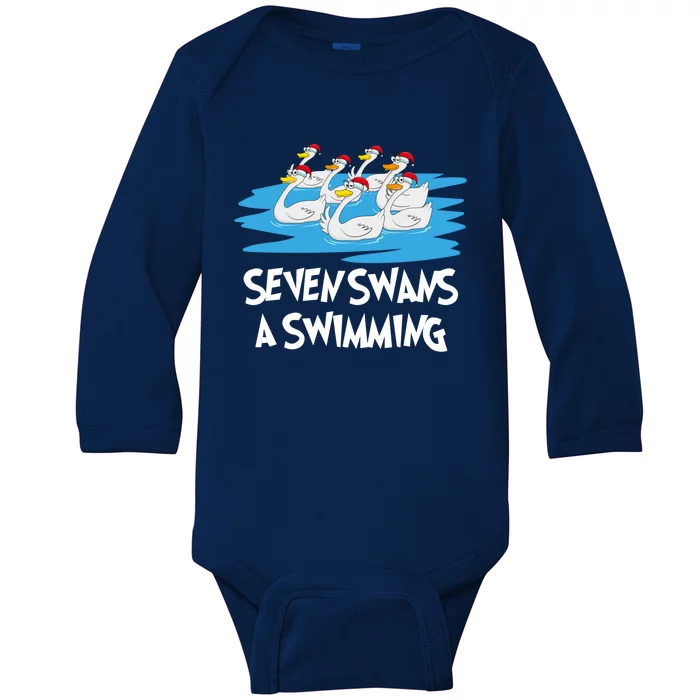 Seven Swans A Swimming 12 Days Gift Christmas Song Funny Gift Baby Long Sleeve Bodysuit