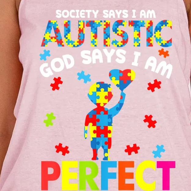 Society Says Autistic God Says I'm Perfect Autism Women's Knotted Racerback Tank