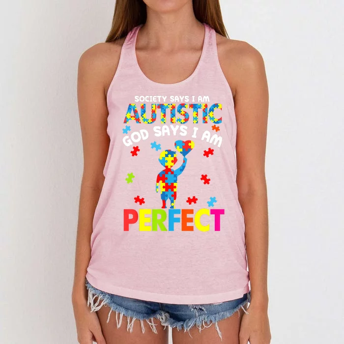 Society Says Autistic God Says I'm Perfect Autism Women's Knotted Racerback Tank