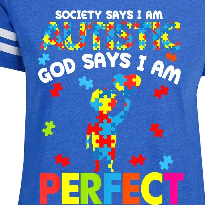 Society Says Autistic God Says I'm Perfect Autism Enza Ladies Jersey Football T-Shirt