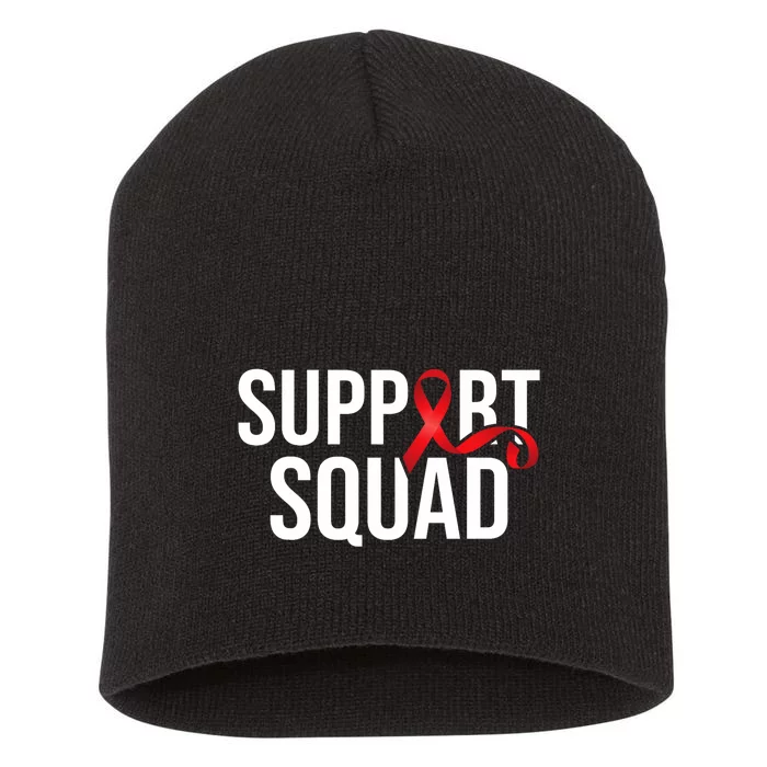 Support Squad Aids Support Hiv Awareness Red Ribbon Short Acrylic Beanie