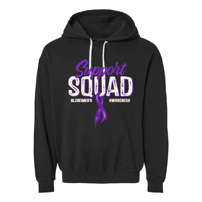 Support Squad Alzheimers Awareness Purple Ribbon Garment-Dyed Fleece Hoodie