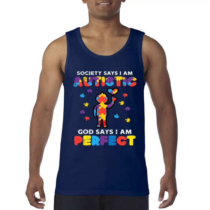 Society Says Autistic God Perfect Autism Awareness Boy Tank Top