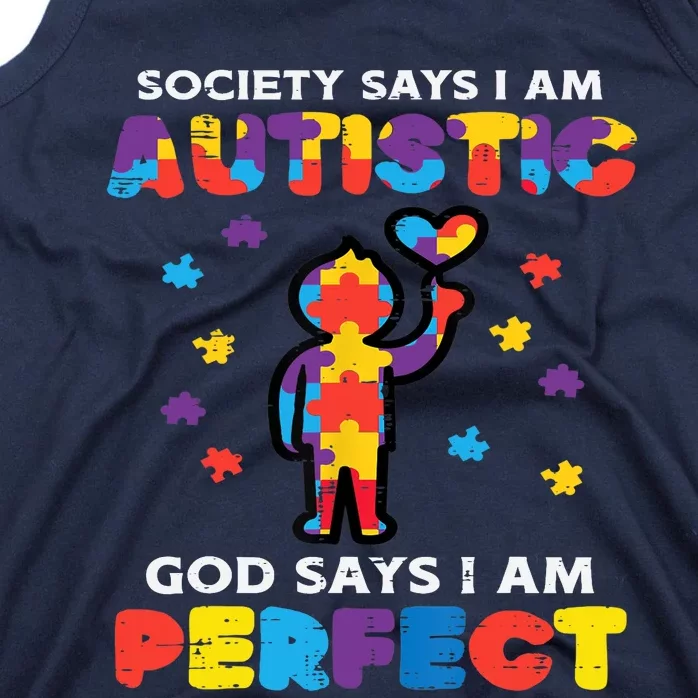 Society Says Autistic God Perfect Autism Awareness Boy Tank Top