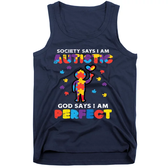 Society Says Autistic God Perfect Autism Awareness Boy Tank Top