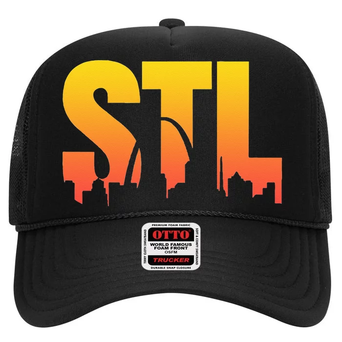 STL Skyline Art St. Louis Arch Missouri Souvenir High Crown Mesh Trucker Hat