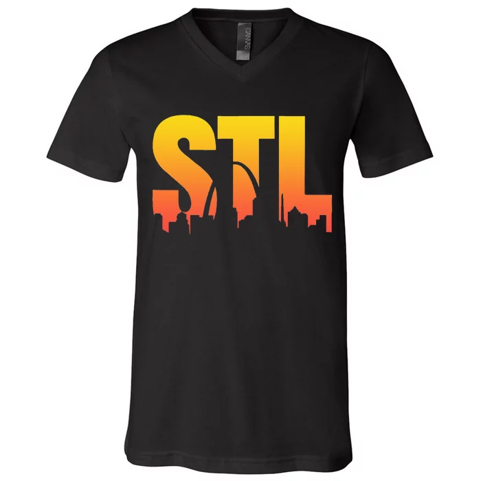 STL Skyline Art St. Louis Arch Missouri Souvenir V-Neck T-Shirt