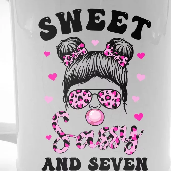 Sweet Sassy And Seven Messy Bun Leopard Sunglasses Front & Back Beer Stein