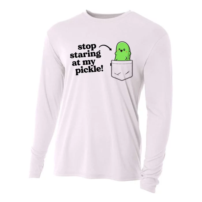 Stop Staring At My Pickle Adult Humor Pickle Lover Cooling Performance Long Sleeve Crew