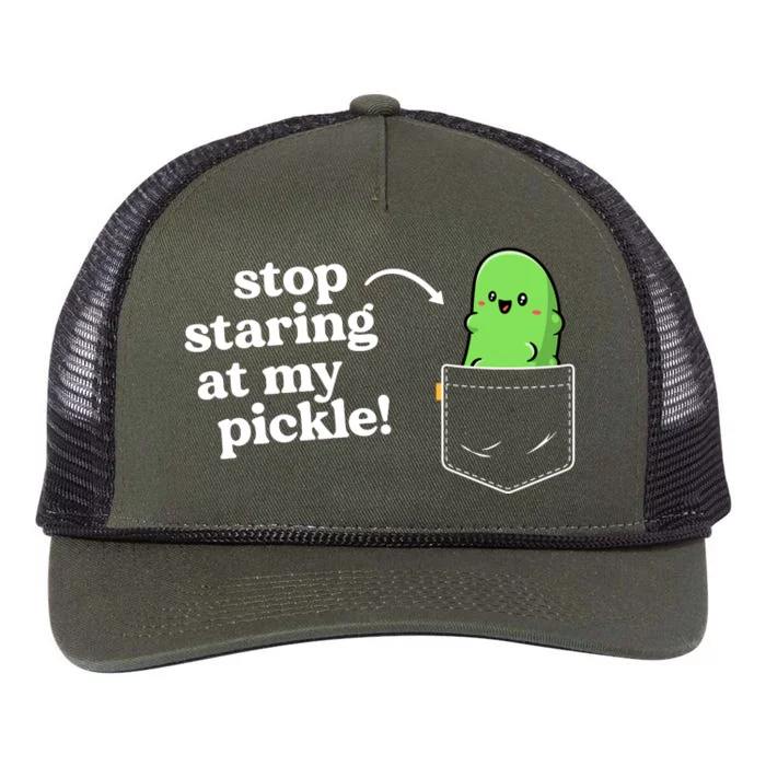 Stop Staring At My Pickle Adult Humor Pickle Lover Retro Rope Trucker Hat Cap