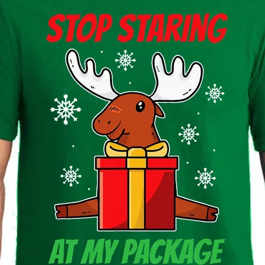 Stop Staring At My Package Funny Reindeer Christmas Present Pajama Set