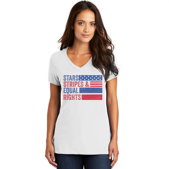 Stars Stripes And Equal Rights 4th Of July 's Rights Women's V-Neck T-Shirt