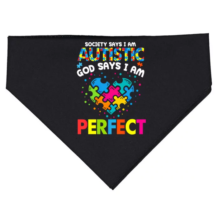 Society Says Autistic God Says IM Perfect Autism Heart Gift USA-Made Doggie Bandana