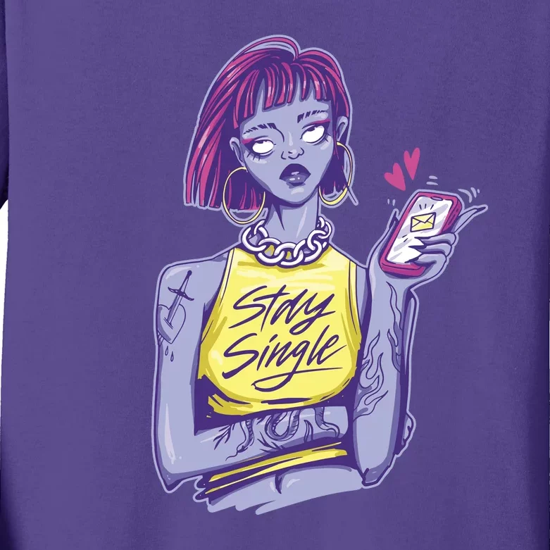 Stay Single Anti Valentines Girl Singles Day Single Ladies Kids Long Sleeve Shirt