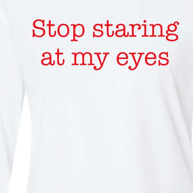 Stop Staring At My Eyes Red Womens Cotton Relaxed Long Sleeve T-Shirt