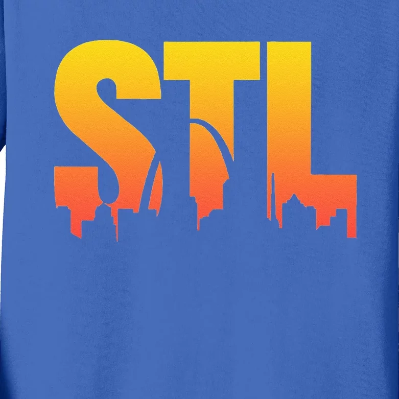 STL Skyline Art St. Louis Arch Missouri Souvenir Kids Long Sleeve Shirt