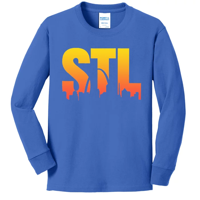 STL Skyline Art St. Louis Arch Missouri Souvenir Kids Long Sleeve Shirt