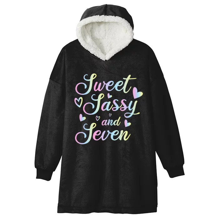 Sweet Sassy And Seven 7th Birthday 7 Years Old Princess Hooded Wearable Blanket